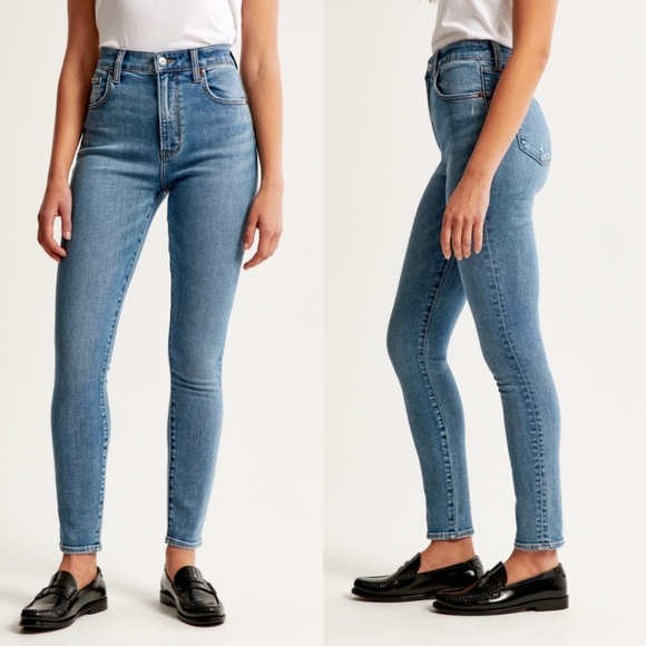 Abercrombie Super Skinny Ankle High Rise Denim Medium Wash Blue Jeans 31 12 - Picture 8 of 9